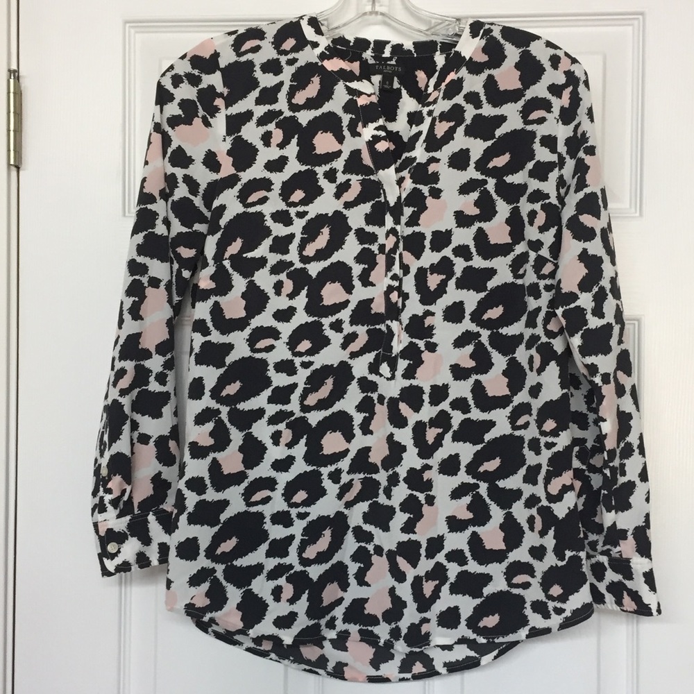 Talbots Animal Print V Neck Popover Top Sz S Petite